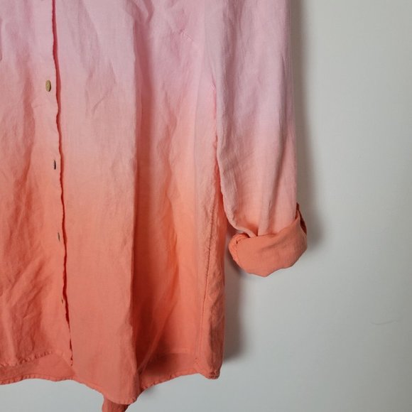 J. Jill Linen Blend Tab-Sleeve A-Line Button-Up Shirt Orange Ombre Size … - Picture 7 of 14